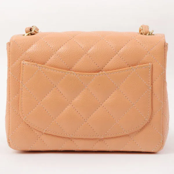 Chanel Around 2005 Made Caviar Skin Classic Flap Chain Bag Mini Salmon Pink