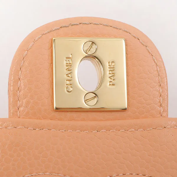 Chanel Around 2005 Made Caviar Skin Classic Flap Chain Bag Mini Salmon Pink