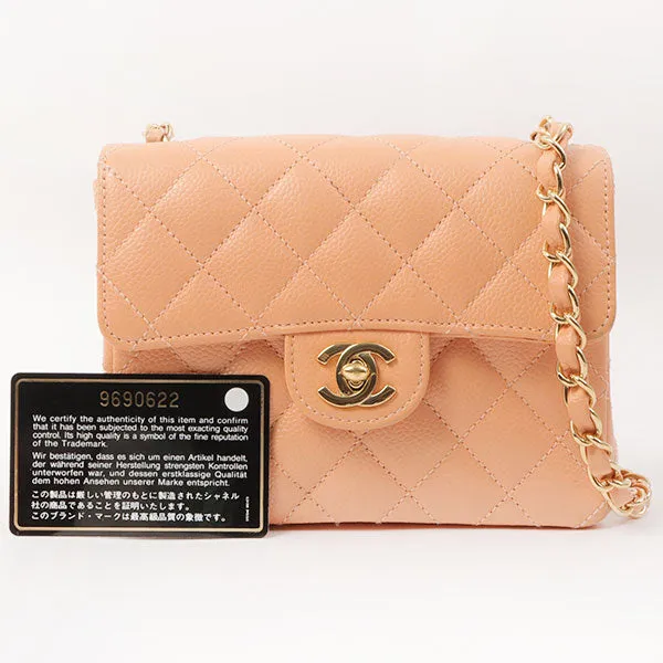 Chanel Around 2005 Made Caviar Skin Classic Flap Chain Bag Mini Salmon Pink