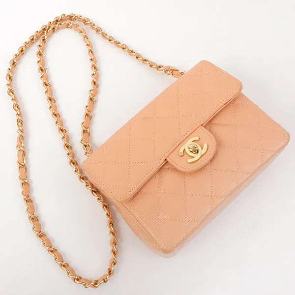 Chanel Around 2005 Made Caviar Skin Classic Flap Chain Bag Mini Salmon Pink