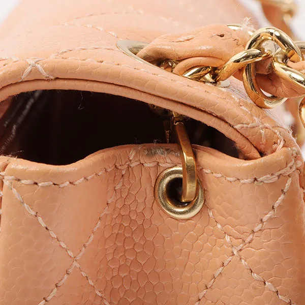 Chanel Around 2005 Made Caviar Skin Classic Flap Chain Bag Mini Salmon Pink