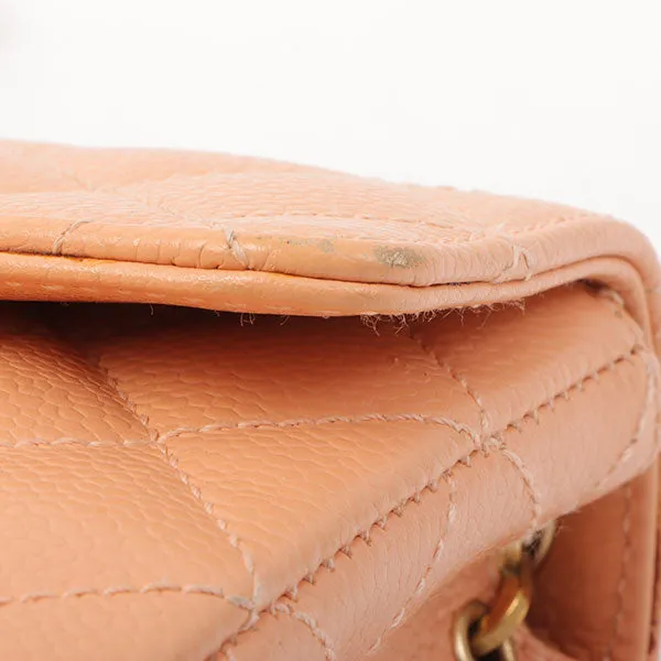 Chanel Around 2005 Made Caviar Skin Classic Flap Chain Bag Mini Salmon Pink