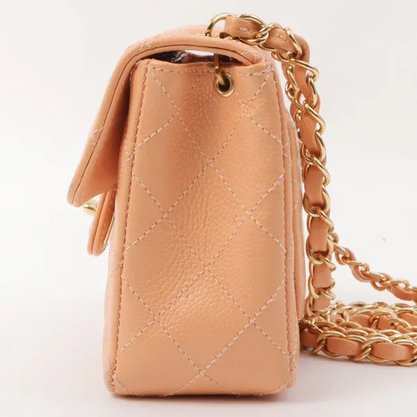 Chanel Around 2005 Made Caviar Skin Classic Flap Chain Bag Mini Salmon Pink