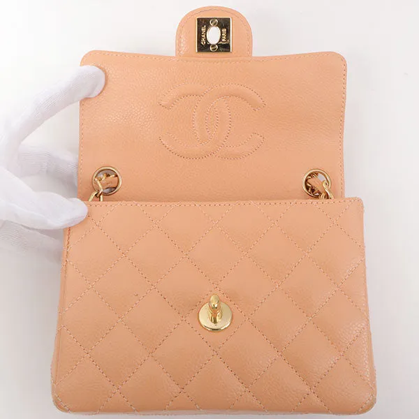 Chanel Around 2005 Made Caviar Skin Classic Flap Chain Bag Mini Salmon Pink