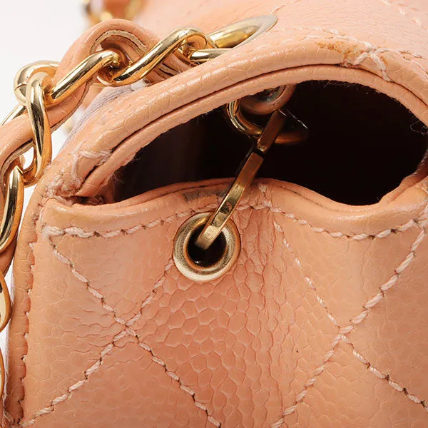 Chanel Around 2005 Made Caviar Skin Classic Flap Chain Bag Mini Salmon Pink