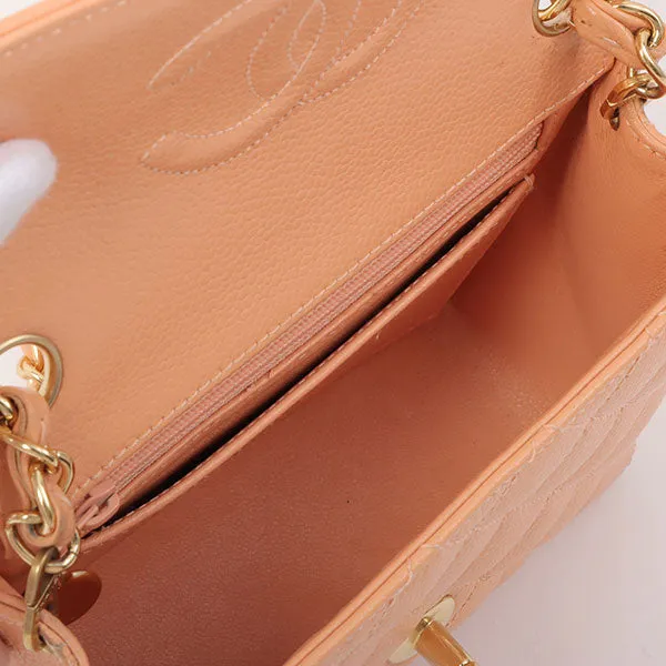 Chanel Around 2005 Made Caviar Skin Classic Flap Chain Bag Mini Salmon Pink