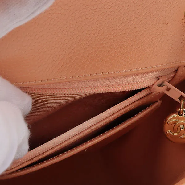 Chanel Around 2005 Made Caviar Skin Classic Flap Chain Bag Mini Salmon Pink
