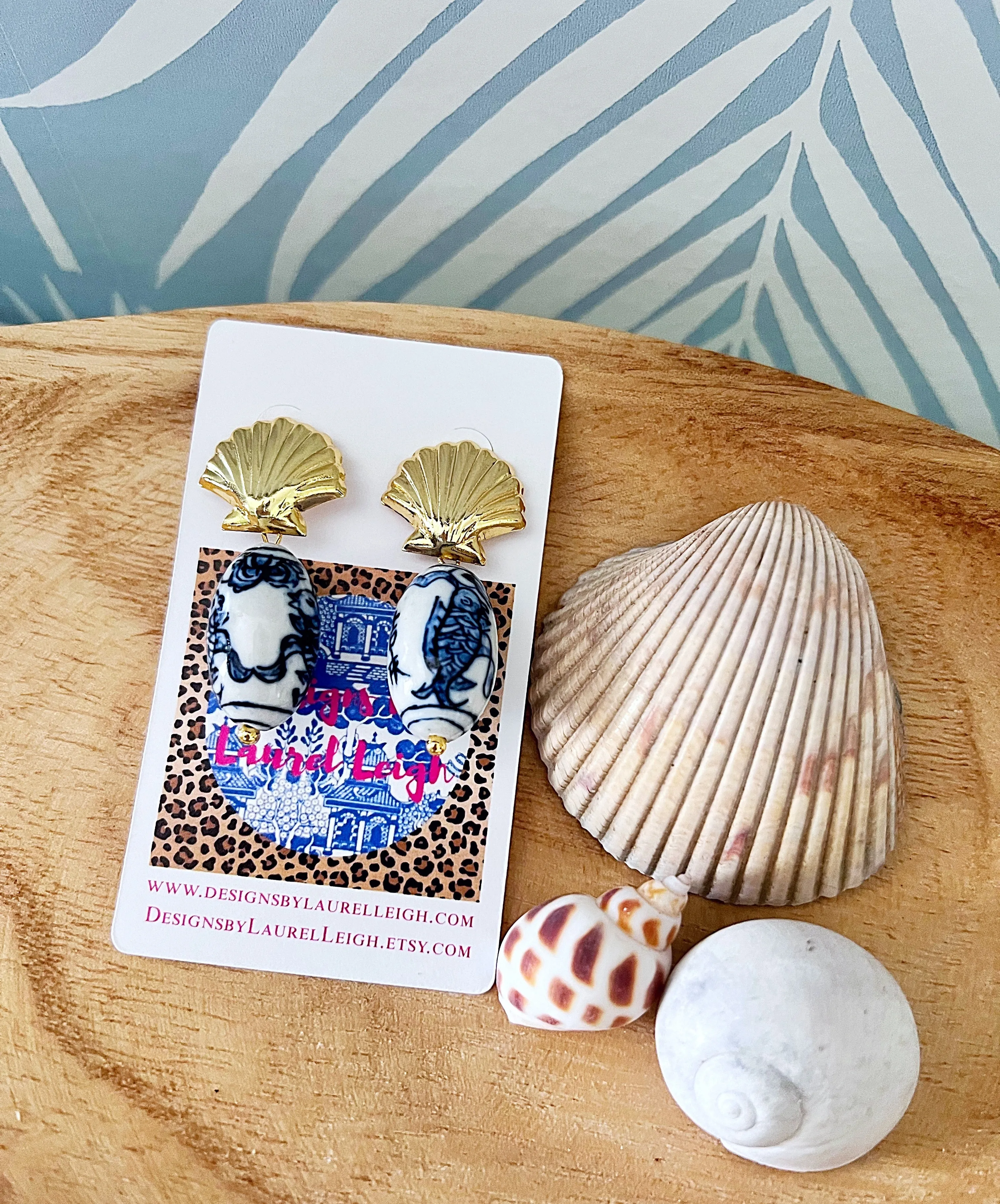Chinoiserie Coastal Seashell Earrings