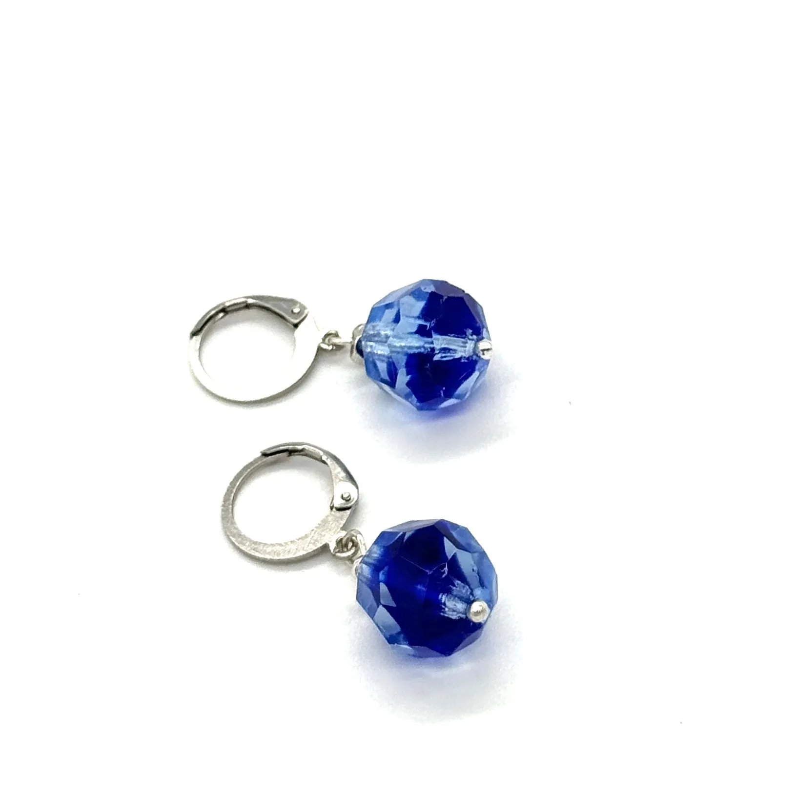 Cobalt Blue Faceted Givre' Glass Earrings
