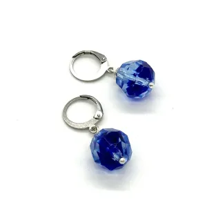 Cobalt Blue Faceted Givre' Glass Earrings