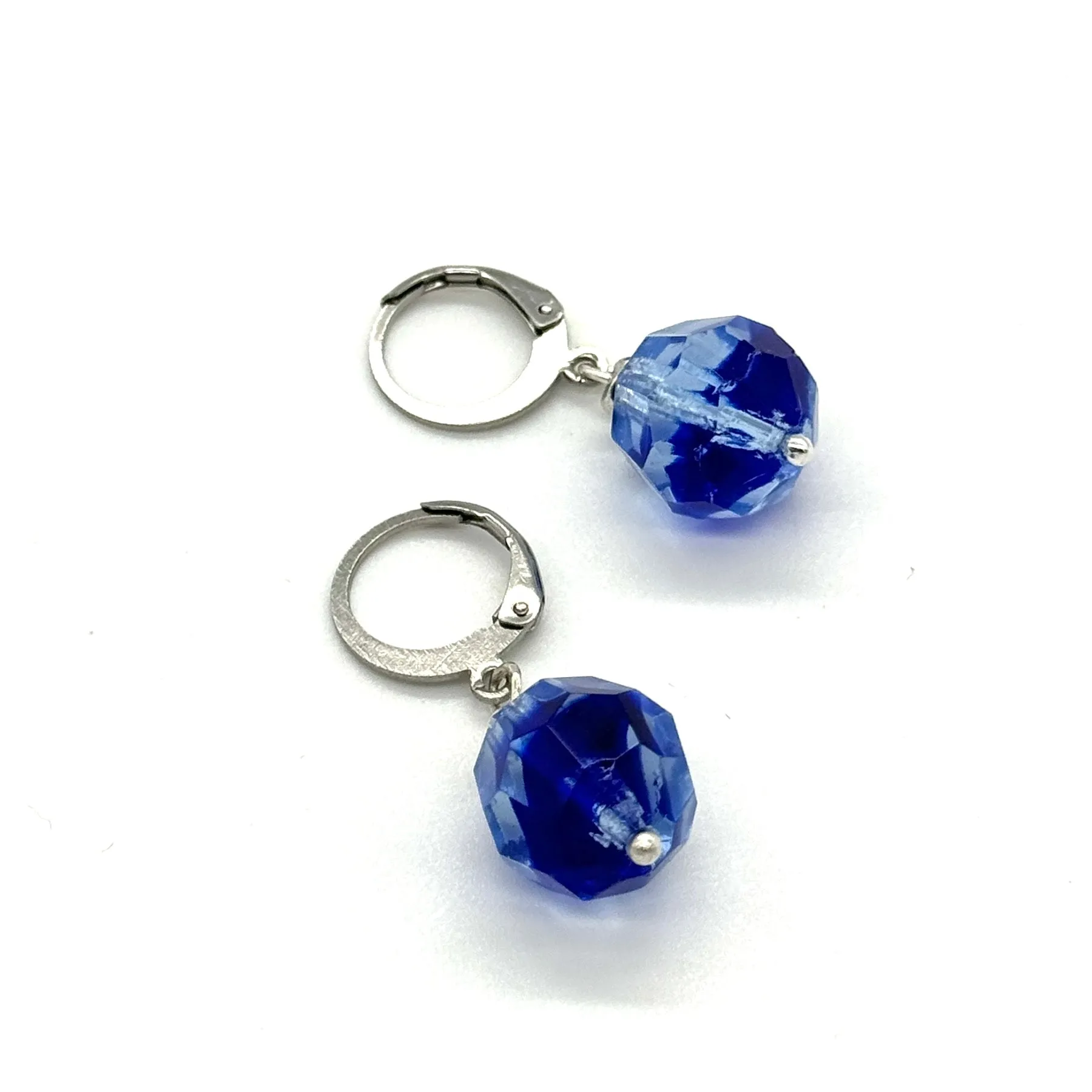 Cobalt Blue Faceted Givre' Glass Earrings