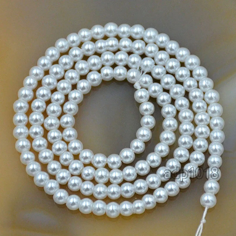 Czech White Satin Luster Glass Pearl Round Beads on a 15.5" Strand