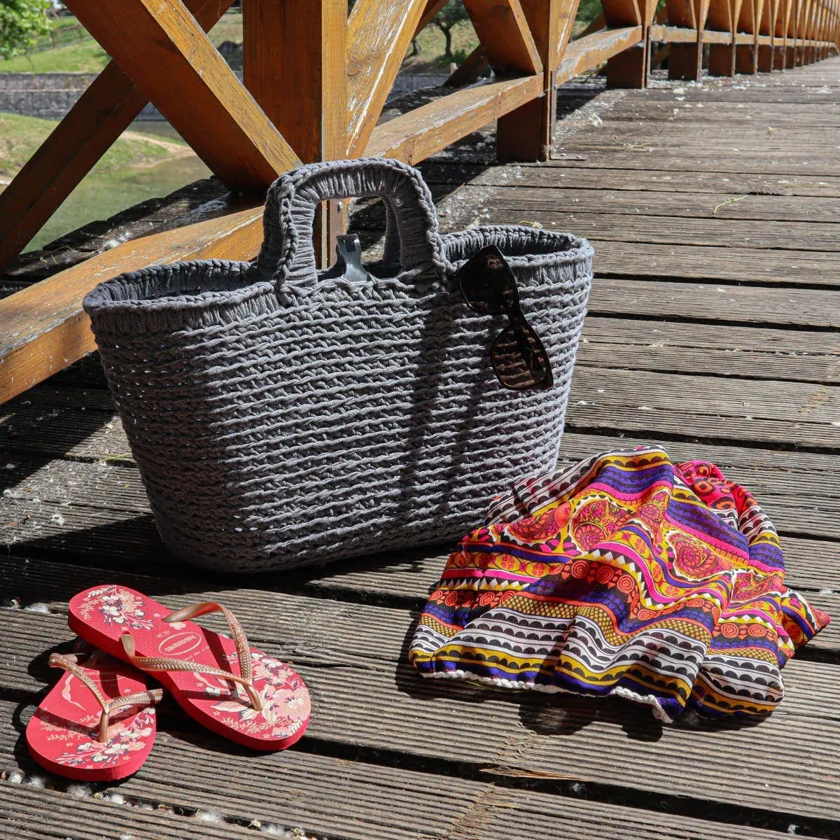 DIY Crochet Kit Shopper Stone Grey