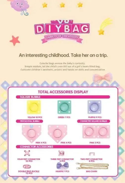 DIY Pop It Bag, DIY Bubble Bag, 36 Pieces Silicone Colourful Bubbles