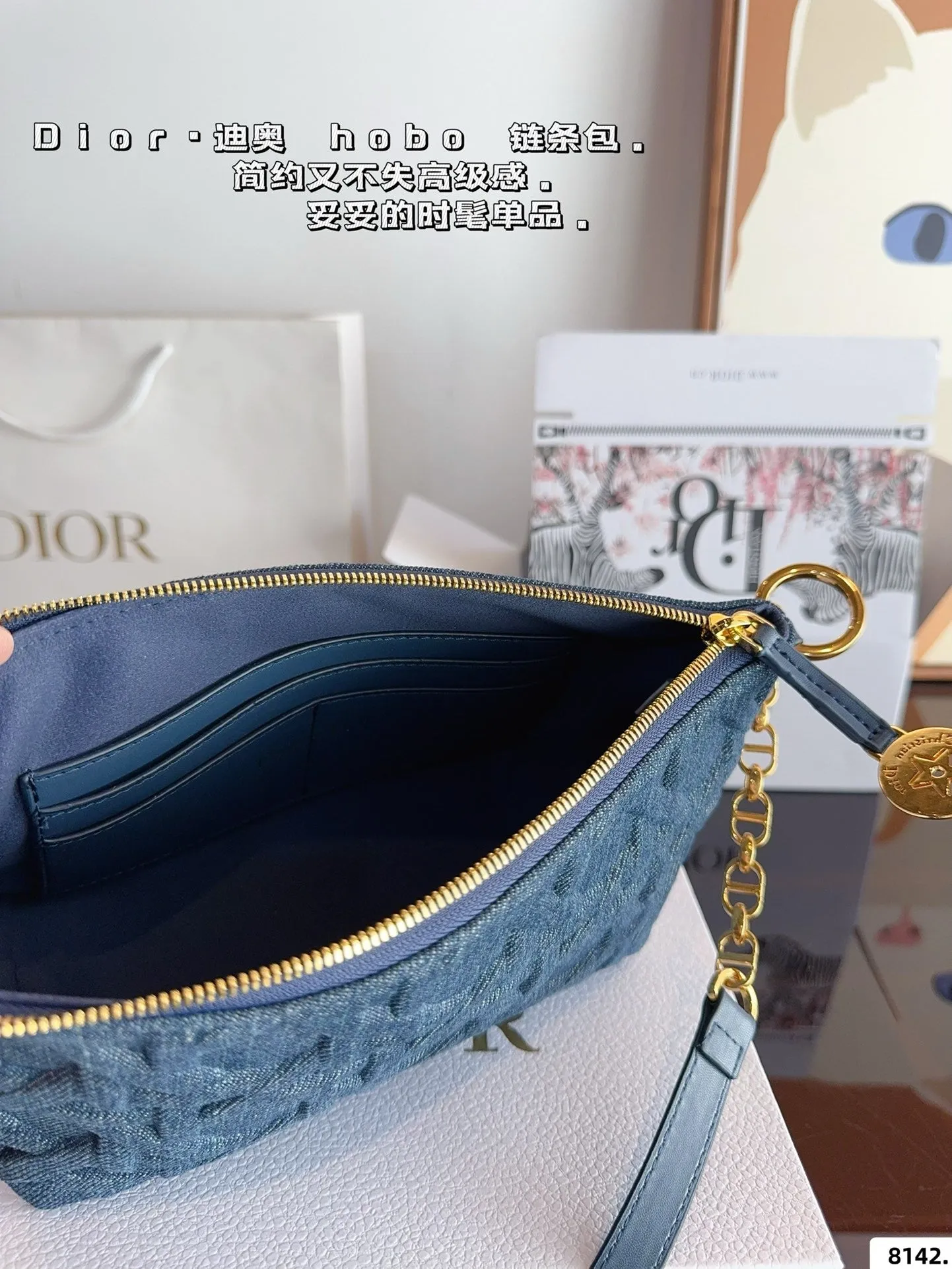 DR469 Diorstar Hobo Bag with Chain / 8.5x5.5x4nches