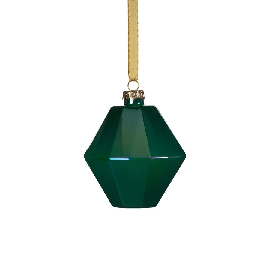 Faceted Glass Ornament - Green Luster