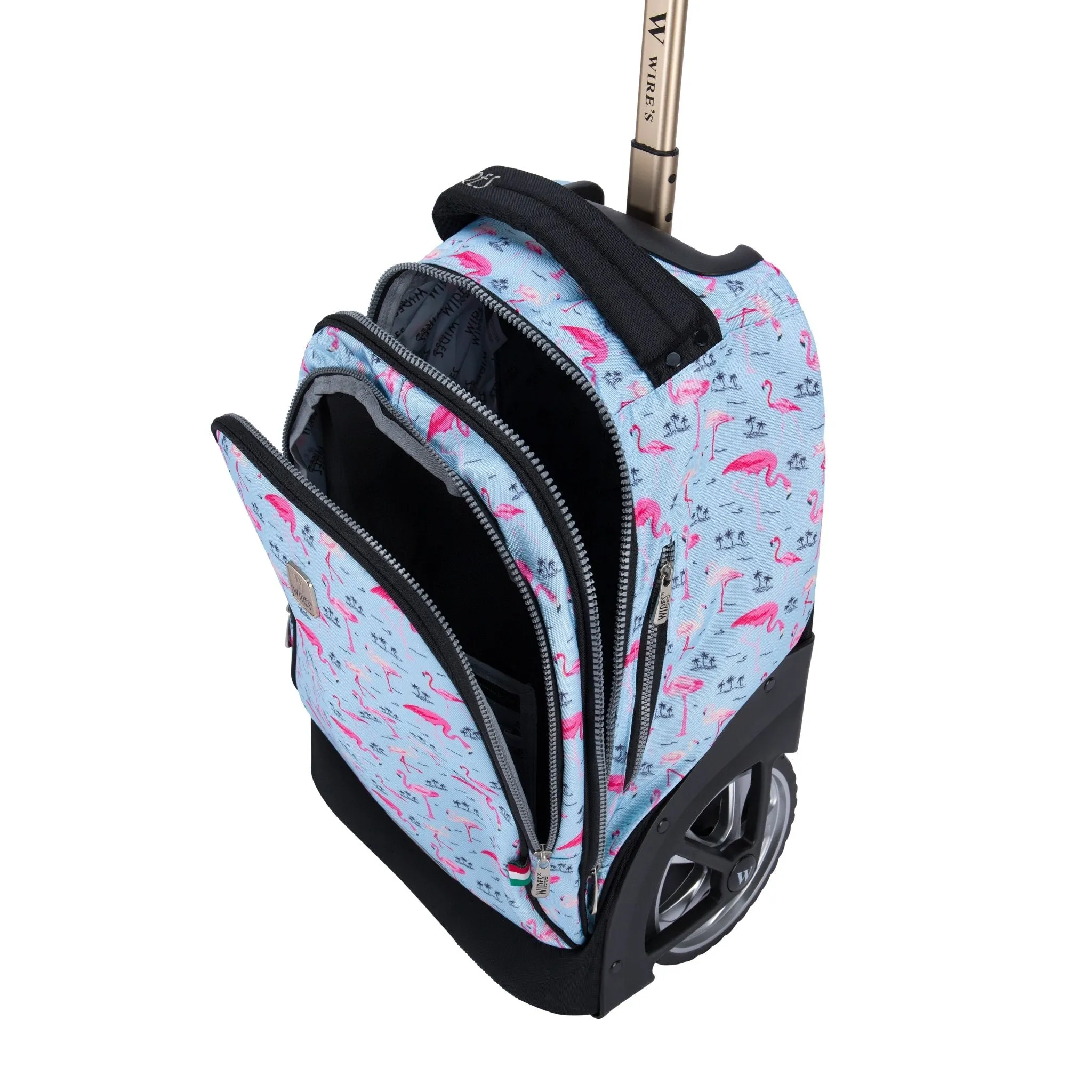 Flamingo Summer Big Wheel School Bag Trolley Set of 3 (Lunch Bag & Pencil Case)