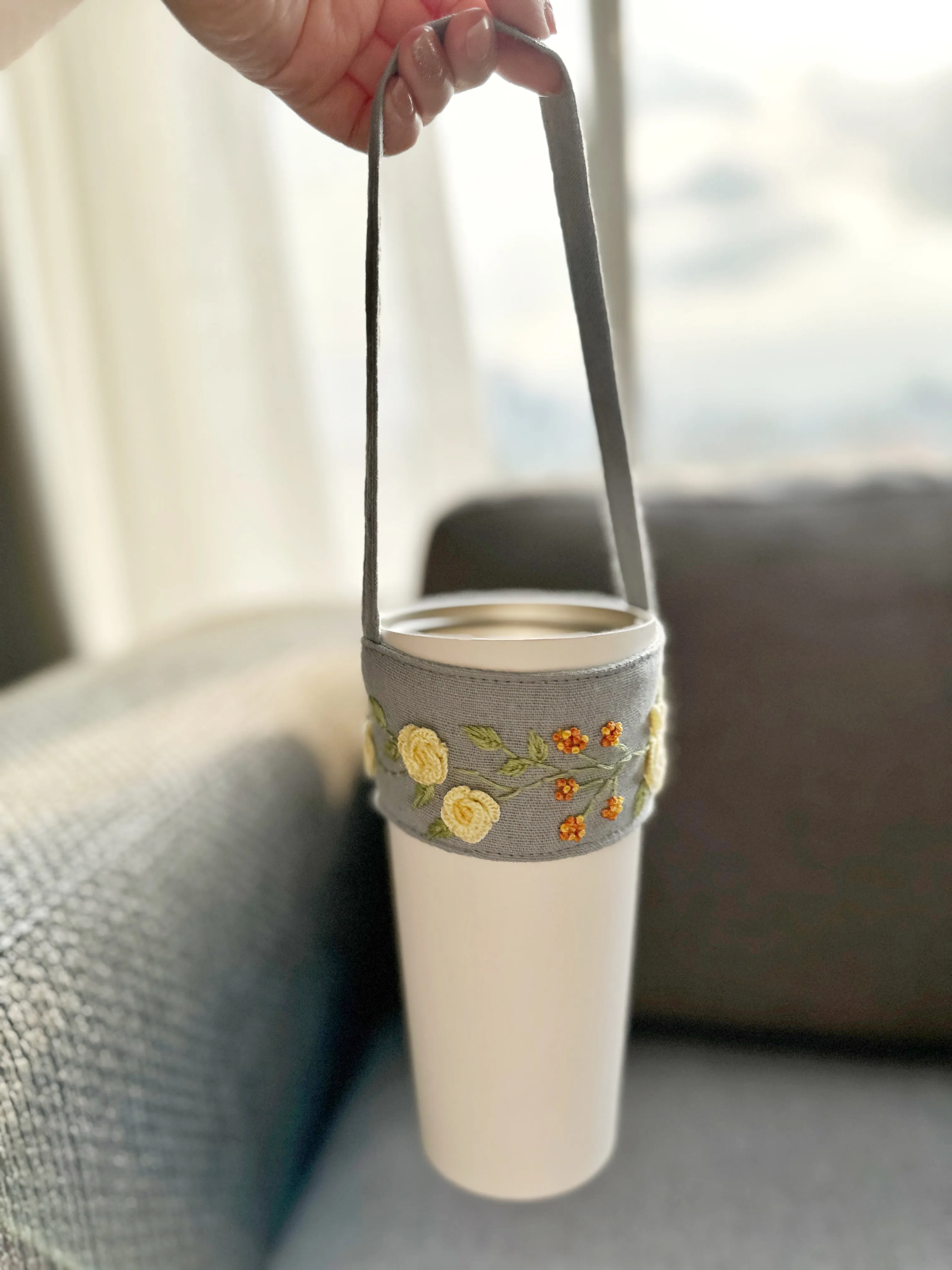 Floral Embroidered Cup Carrier