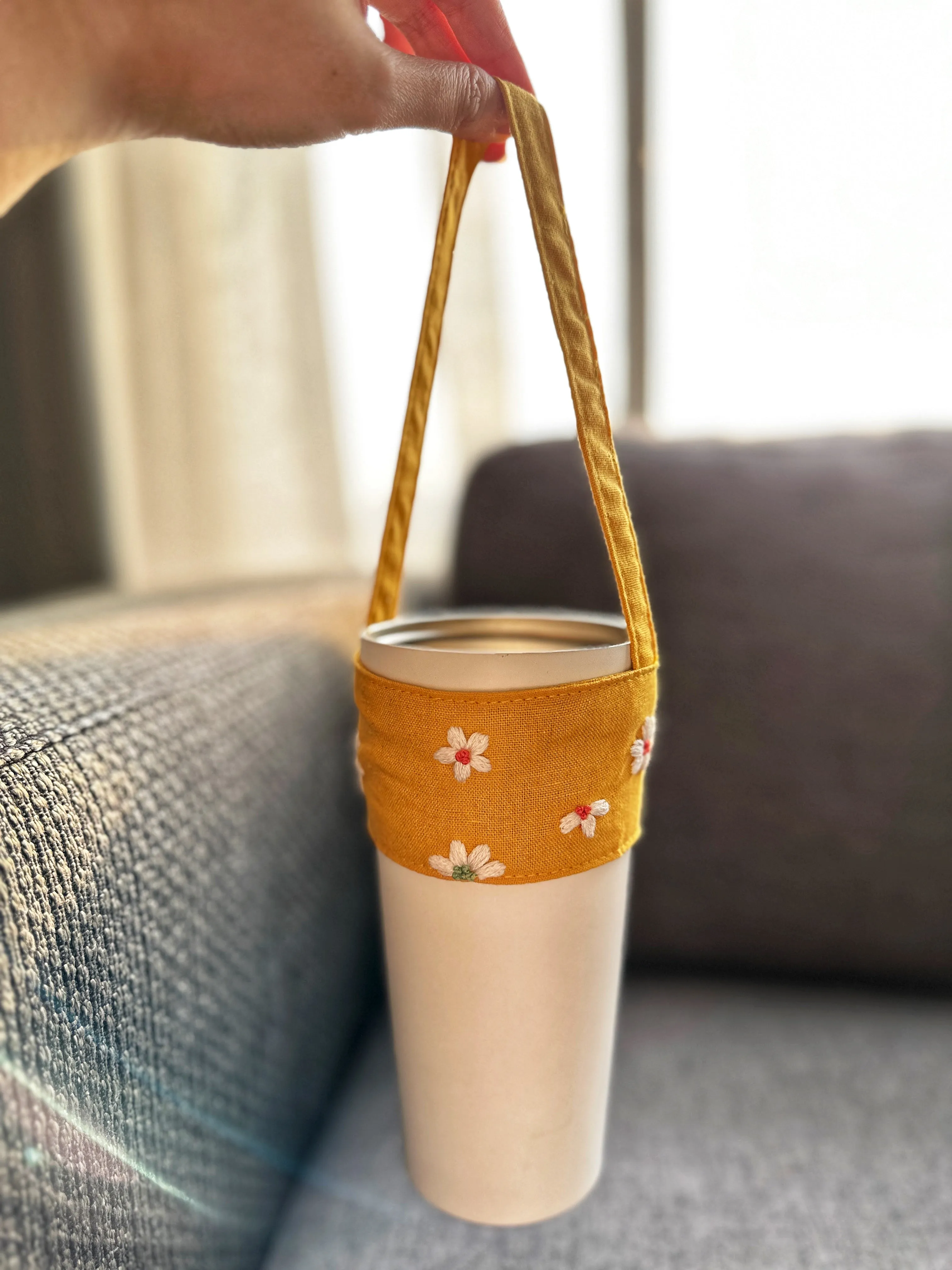 Floral Embroidered Cup Carrier