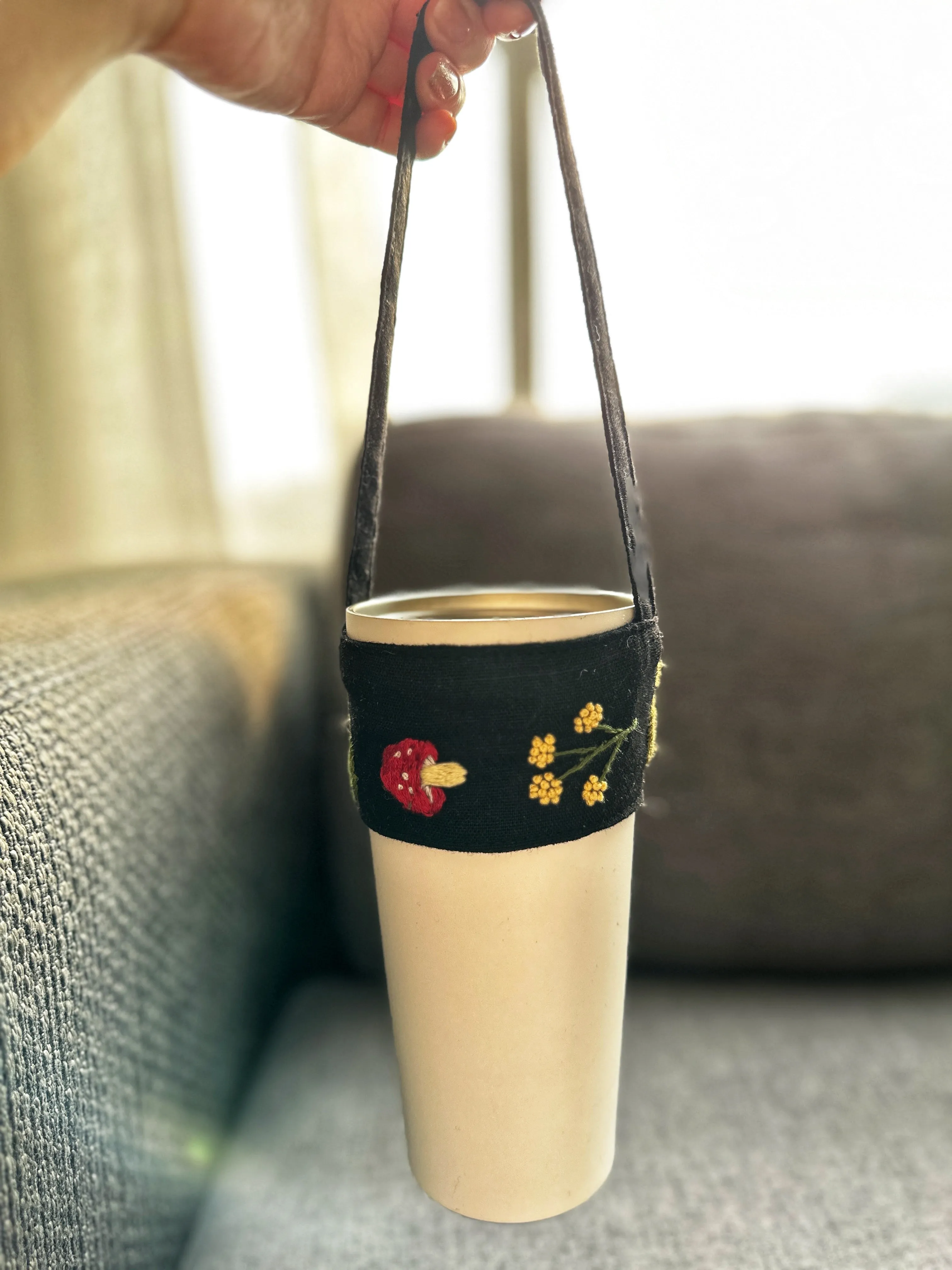 Floral Embroidered Cup Carrier