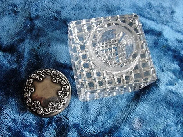 GORGEOUS Repousse Floral Sterling Silver and Crystal Vanity Jar Dresser Cosmetic Container Decorative Boudoir or Ladies Inkwell Collectible