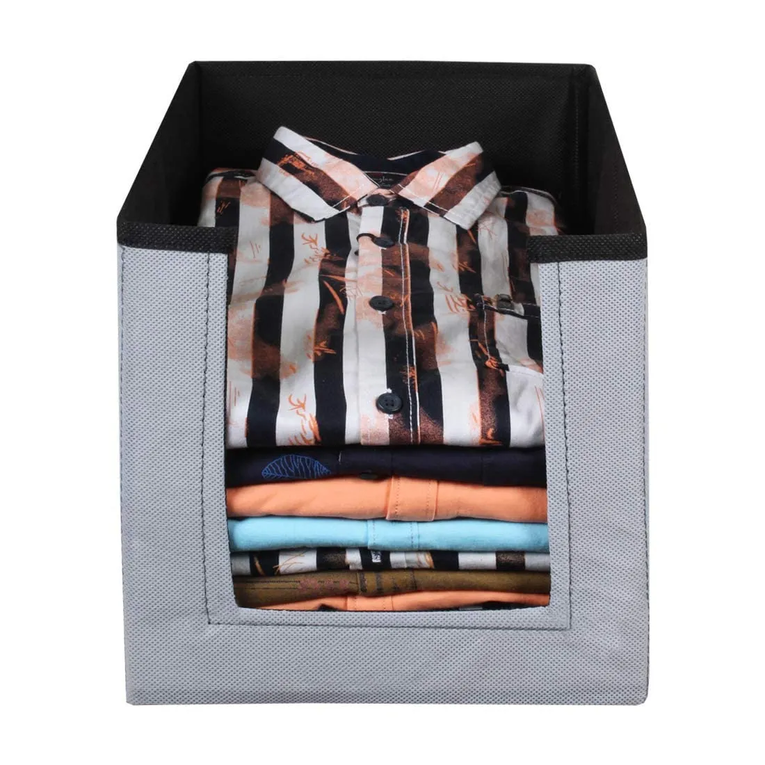 Heart Home Non-Woven Foldable Shirt Stacker Closet Organizer With Handles (Black & Grey)-HS43HEARTH26536