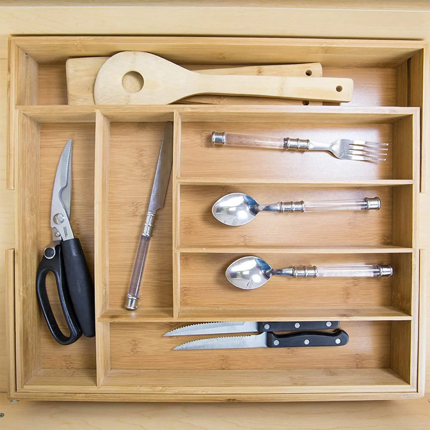 Home Basics Bamboo Expandable Cutlery Tray, 13-23 x18x 2.36 Inches