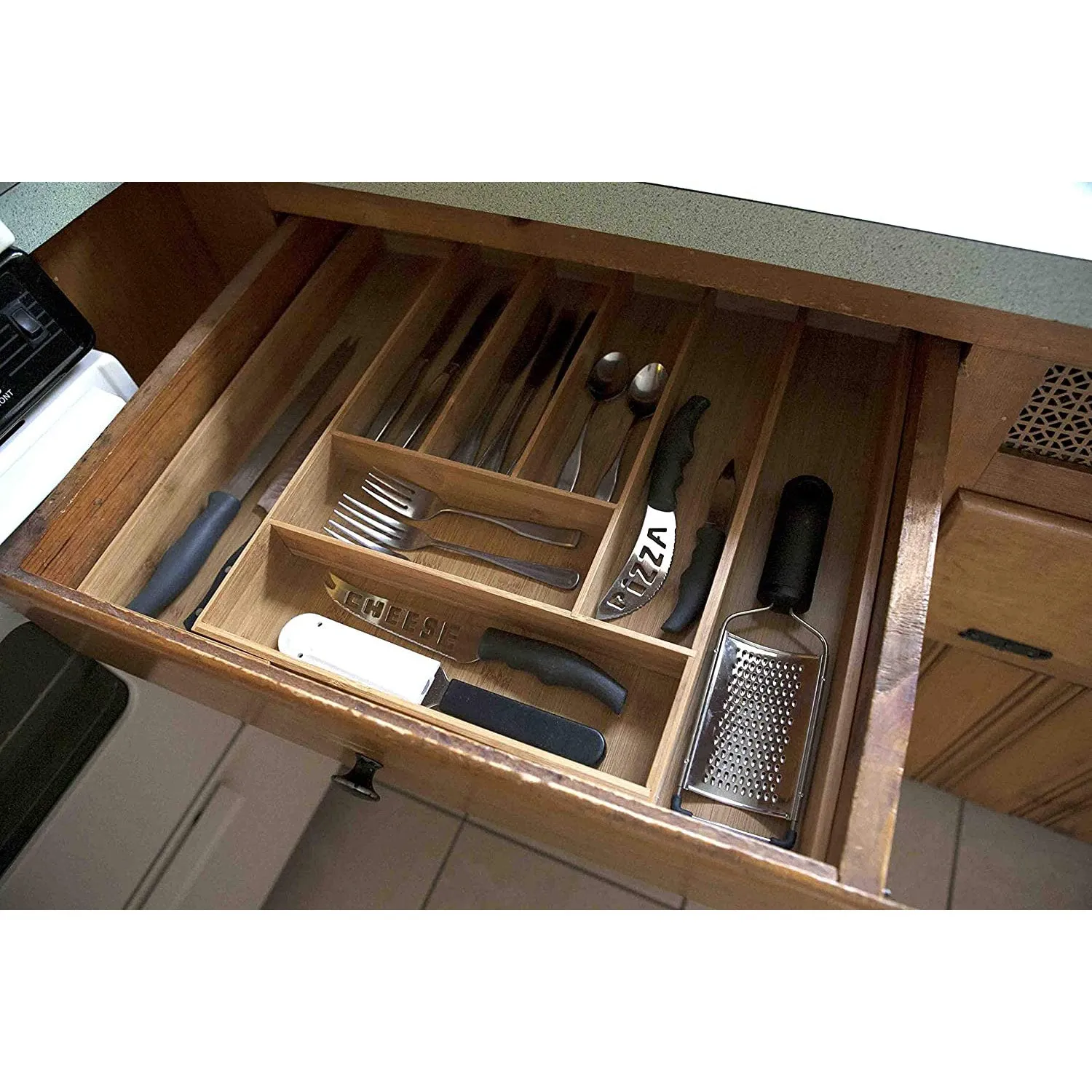 Home Basics Bamboo Expandable Cutlery Tray, 13-23 x18x 2.36 Inches