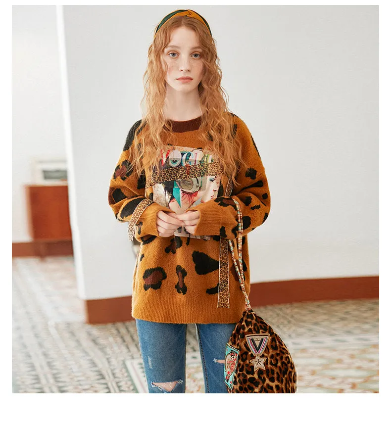 JAM PRINCESS LEOPARD PRINT DRAWSTRING BAG WITH EMBROIDERED
