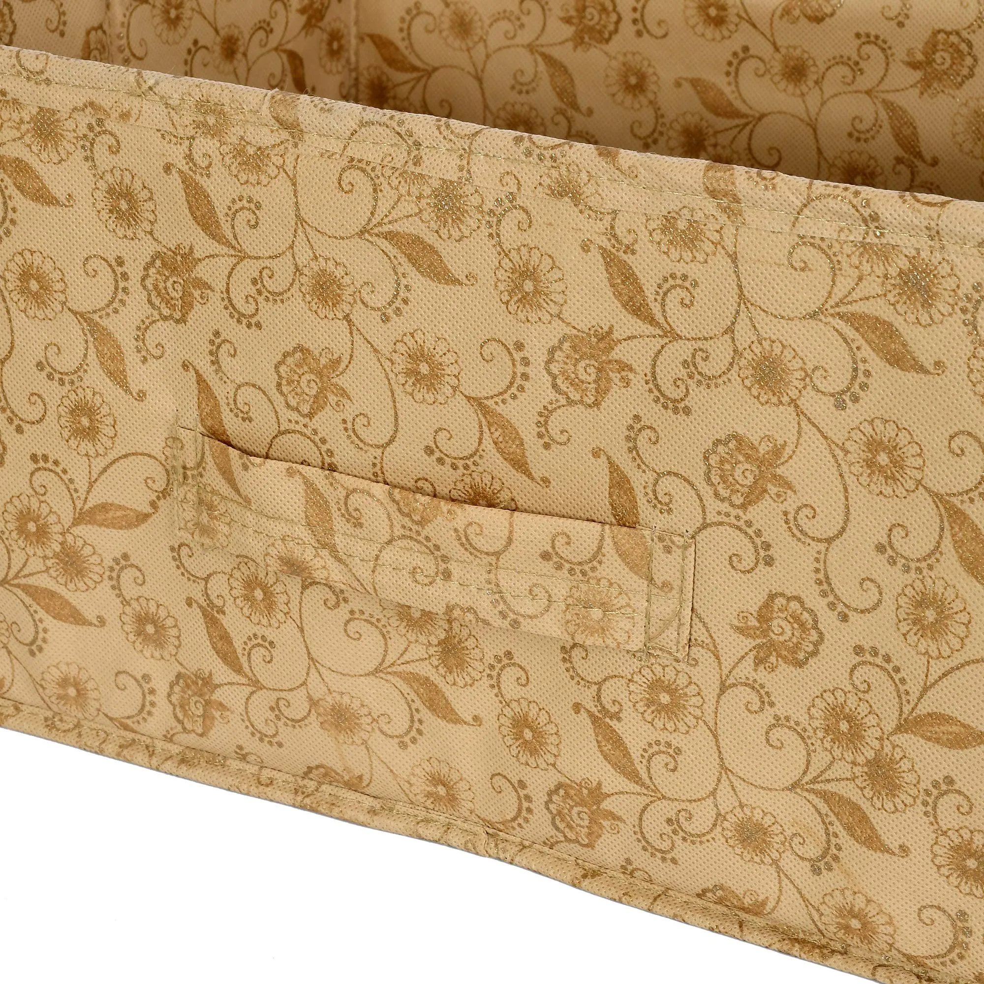 Kuber Industries Metalic Floral Print Non Woven Fabric 5-Drawer Storage and Cloth Organizer Unit for Closet (Beige)-KUBMART1178