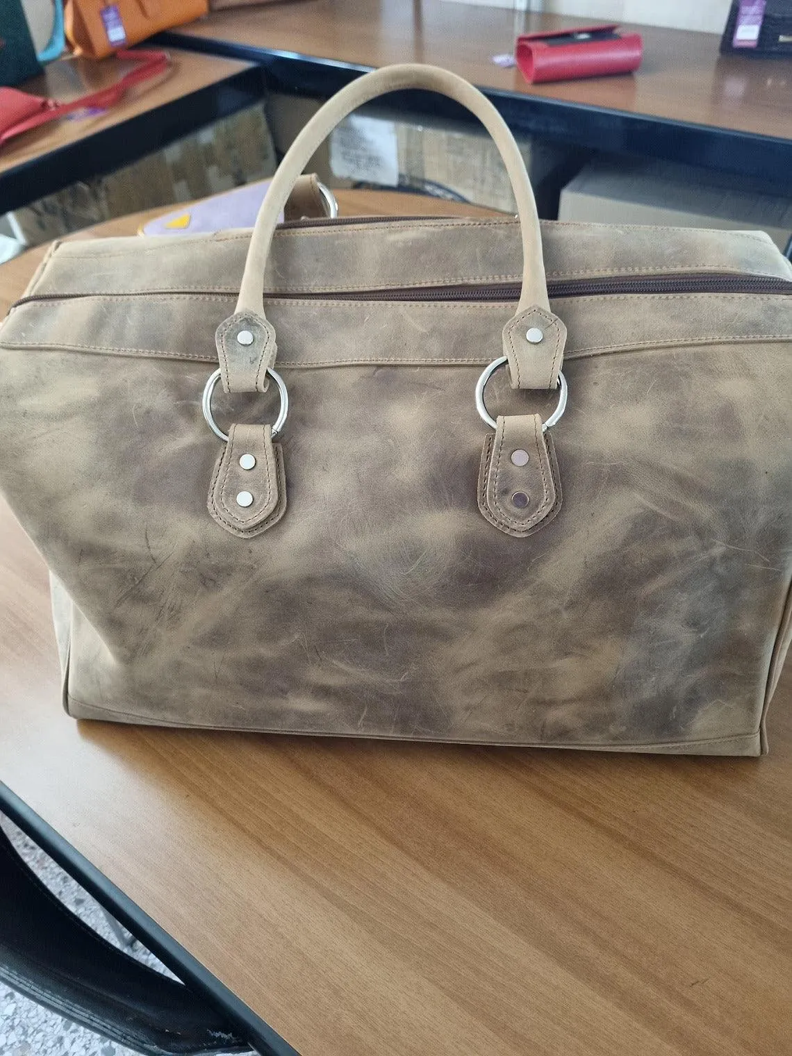 Leather handles for bags, Pair of leather handbag handles, rounded and stitched, length 55cm-21,6 inches