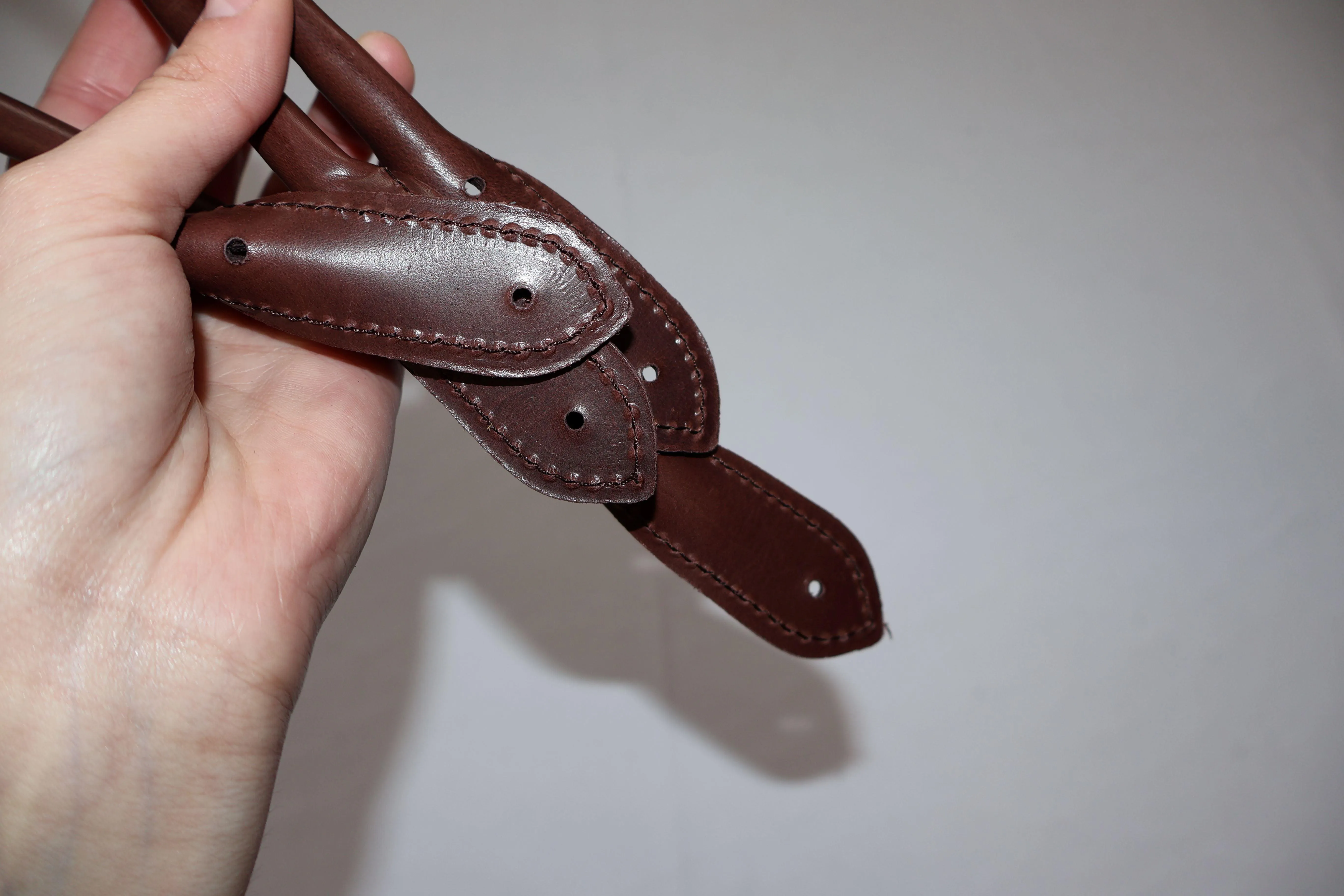 Leather handles for bags, Pair of leather handbag handles, rounded and stitched, length 55cm-21,6 inches