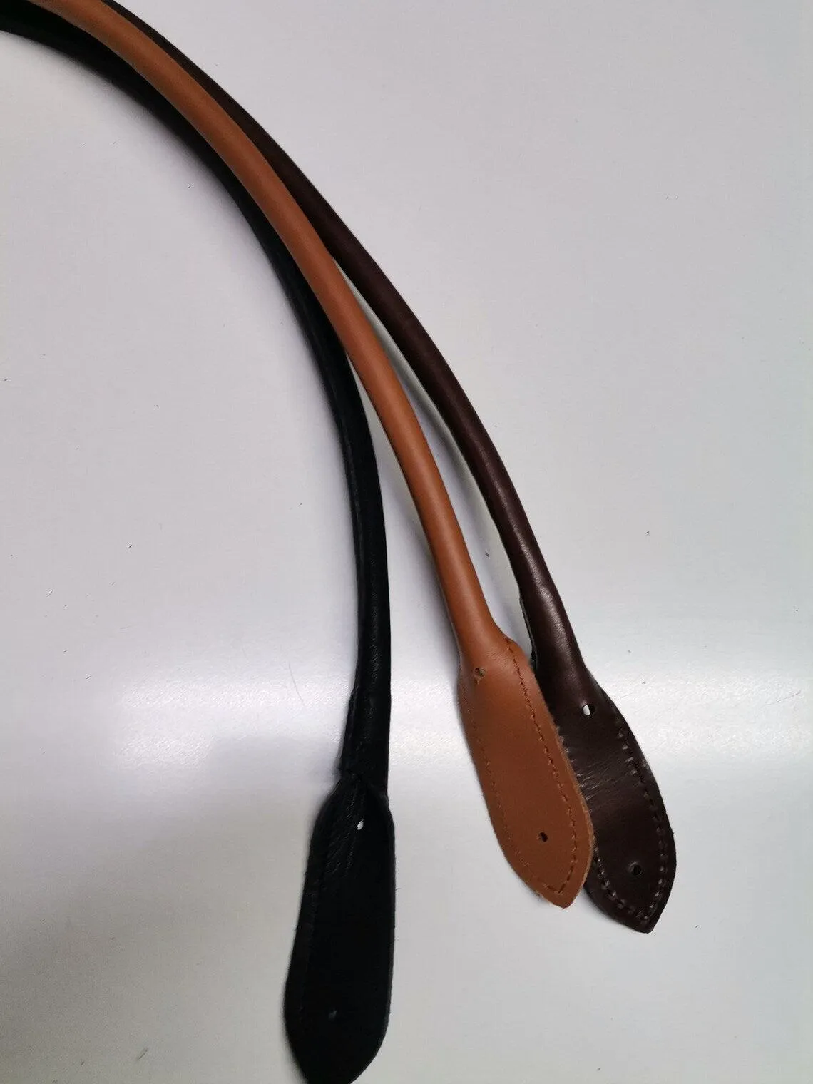 Leather handles for bags, Pair of leather handbag handles, rounded and stitched, length 55cm-21,6 inches