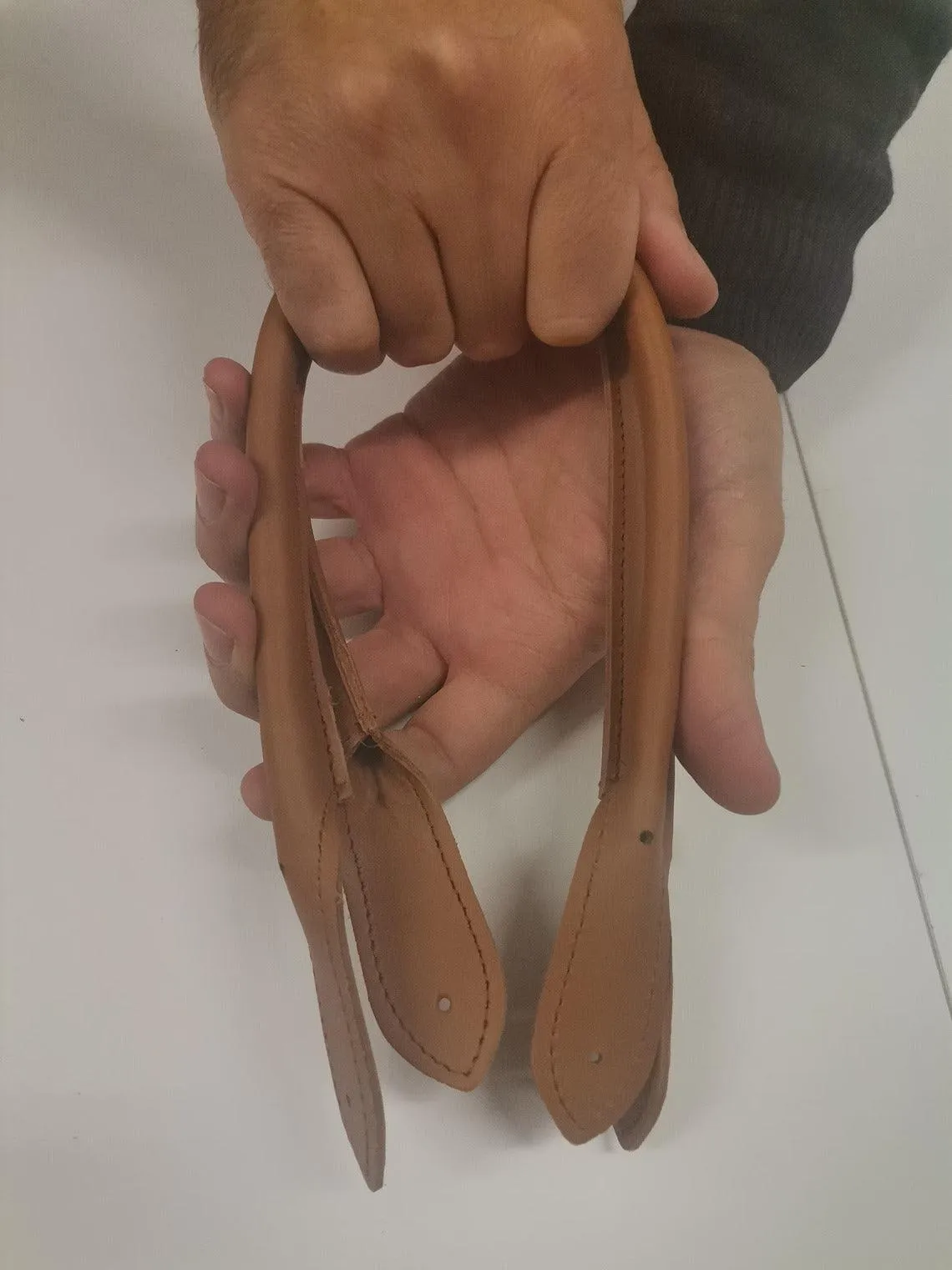 Leather handles for bags, Pair of leather handbag handles, rounded and stitched, length 55cm-21,6 inches