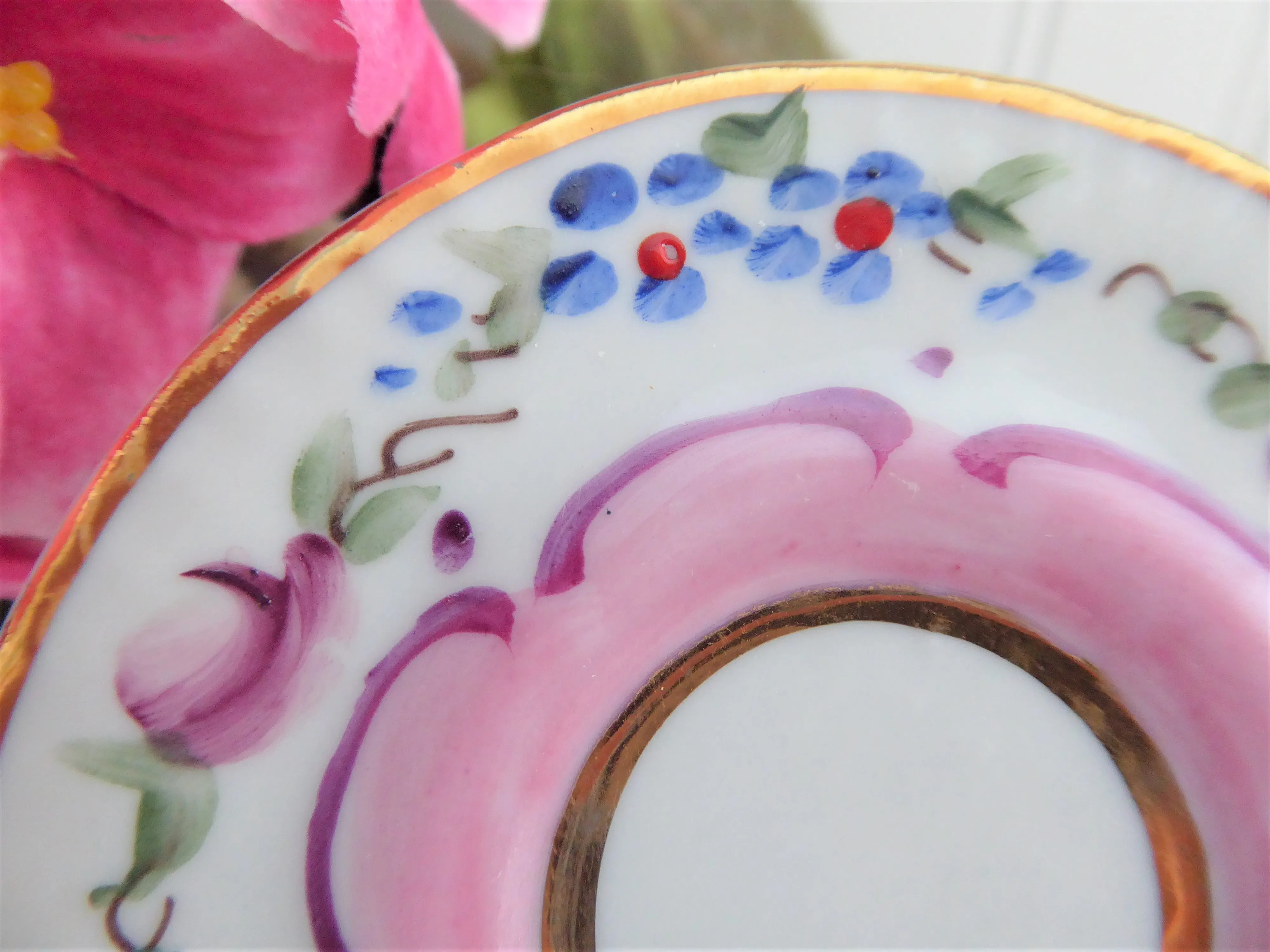 Miniature Cup And Saucer Floral Luster Portugal 1990s Mini Teacup