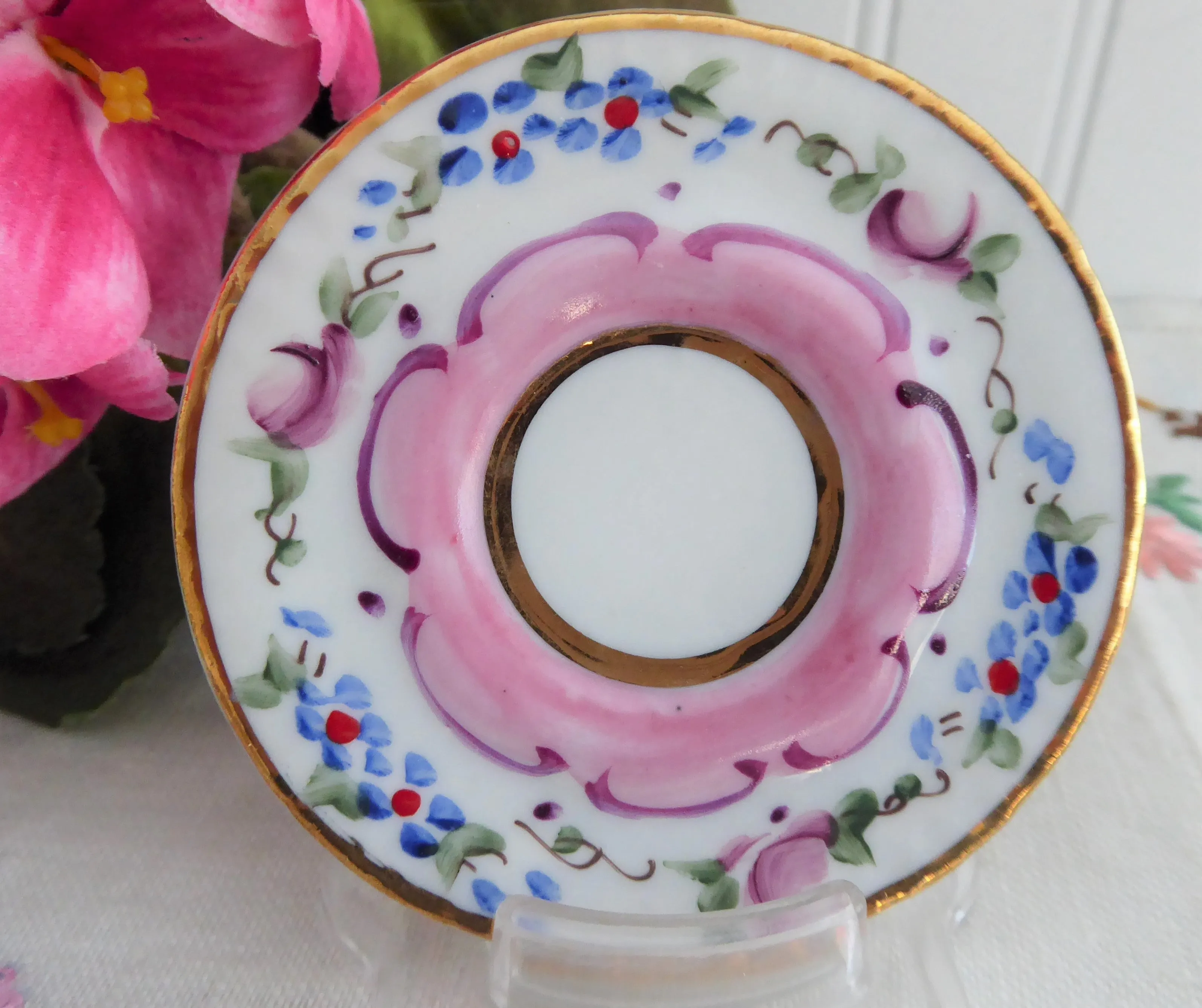 Miniature Cup And Saucer Floral Luster Portugal 1990s Mini Teacup