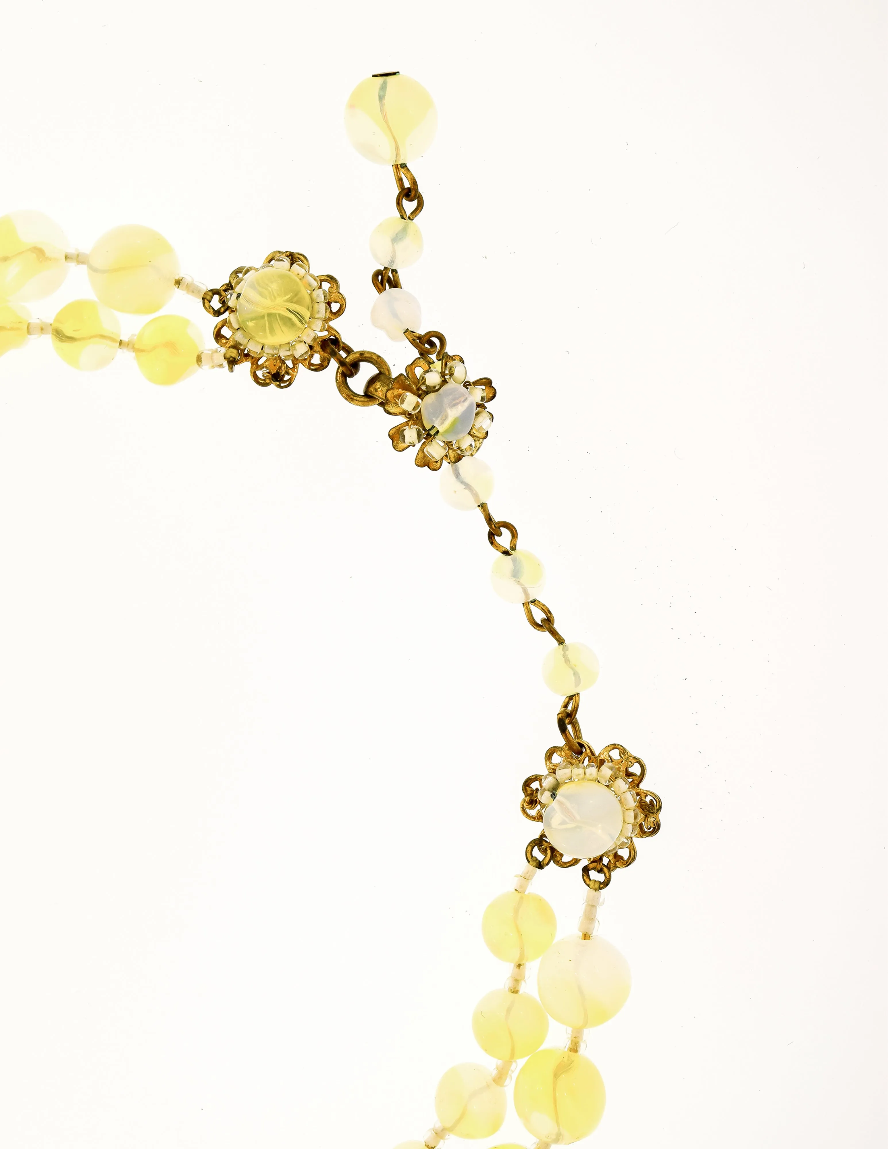 Miriam Haskell Vintage Pastel Yellow Glass Bead Flower Necklace and Earrings Set