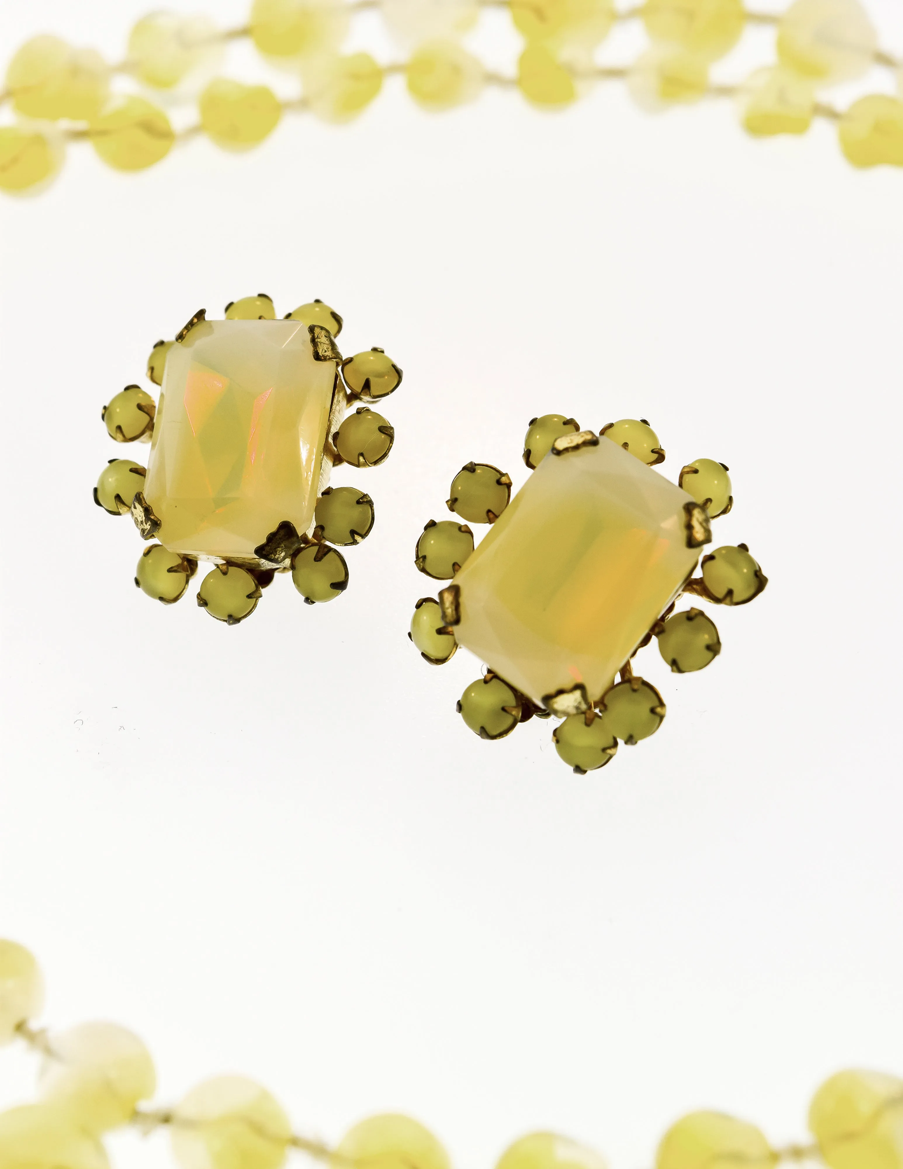 Miriam Haskell Vintage Pastel Yellow Glass Bead Flower Necklace and Earrings Set
