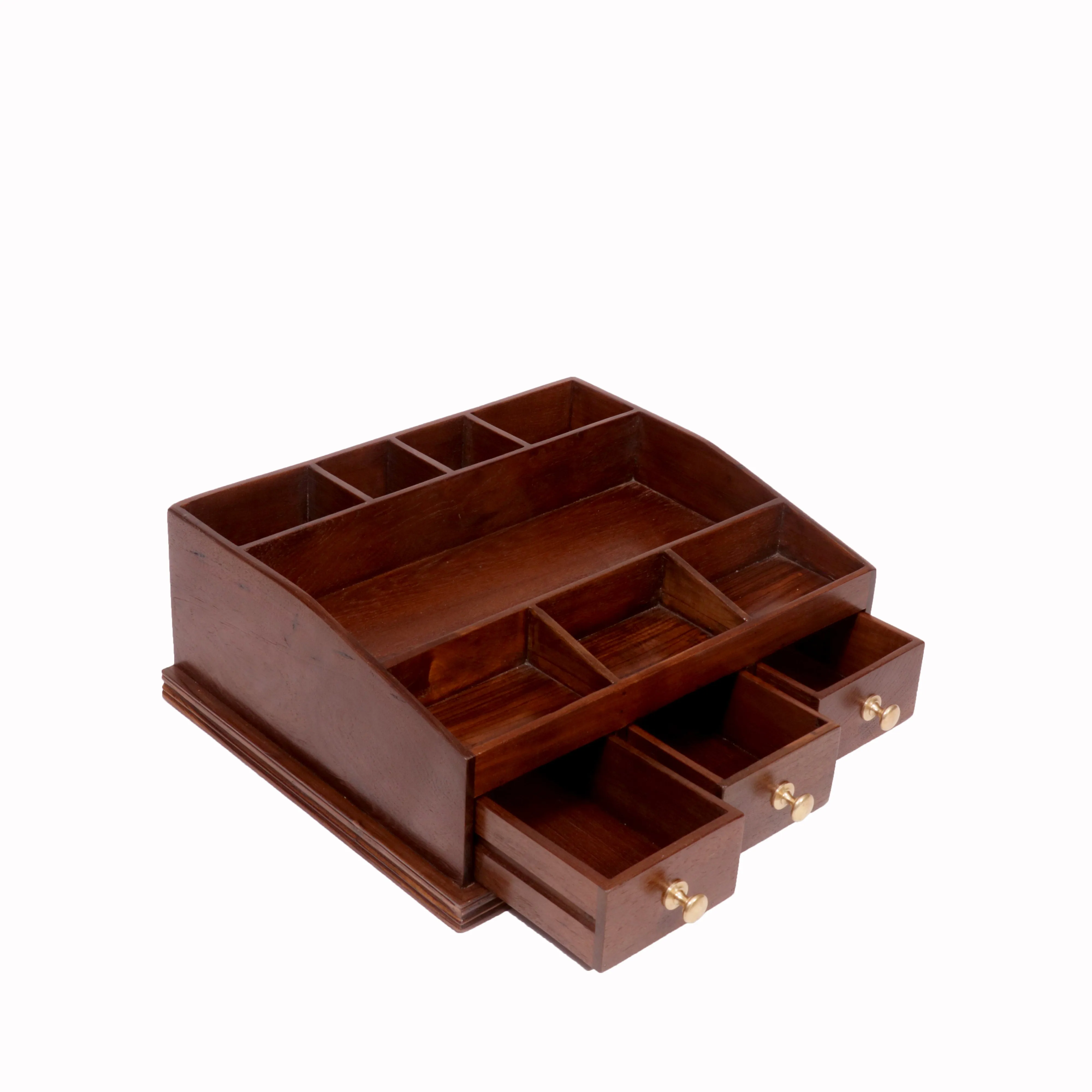 Natural Brown Finished Wooden Desk Organizer – 11 Slots