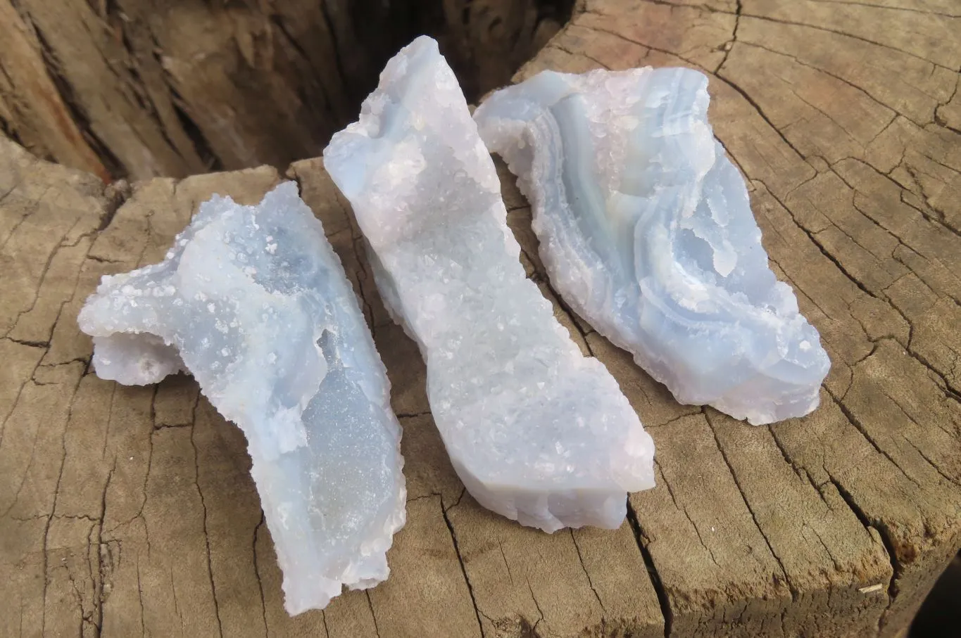 Natural Etched Blue Chalcedony Specimens x 12 From Malawi