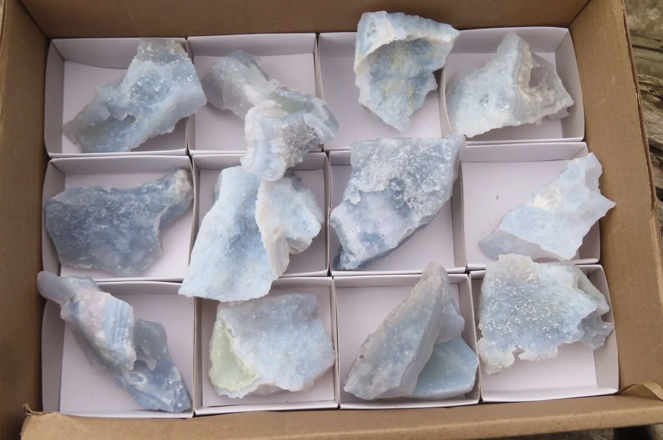 Natural Etched Blue Chalcedony Specimens x 12 From Malawi