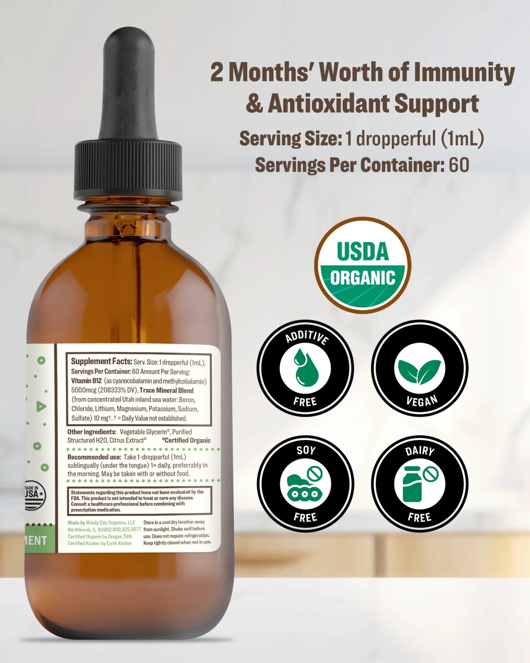 Organic Vegan Vitamin B12 Tincture (6 month supply)