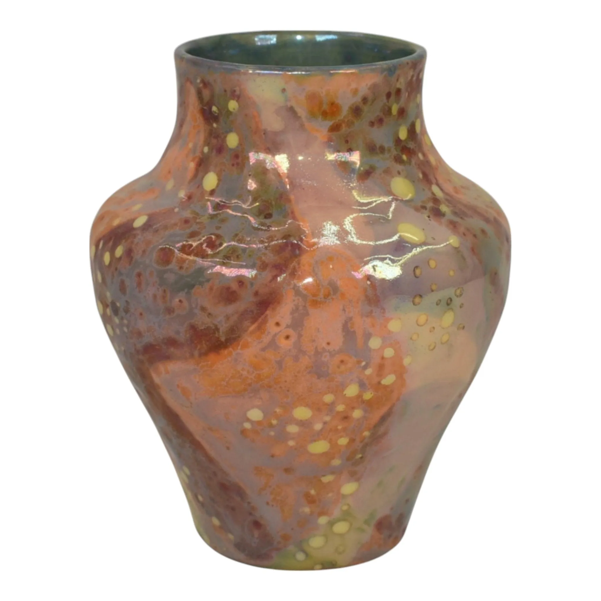 Paul Katrich Studio Pottery Orange And Red Hand Made Luster Vase 1208