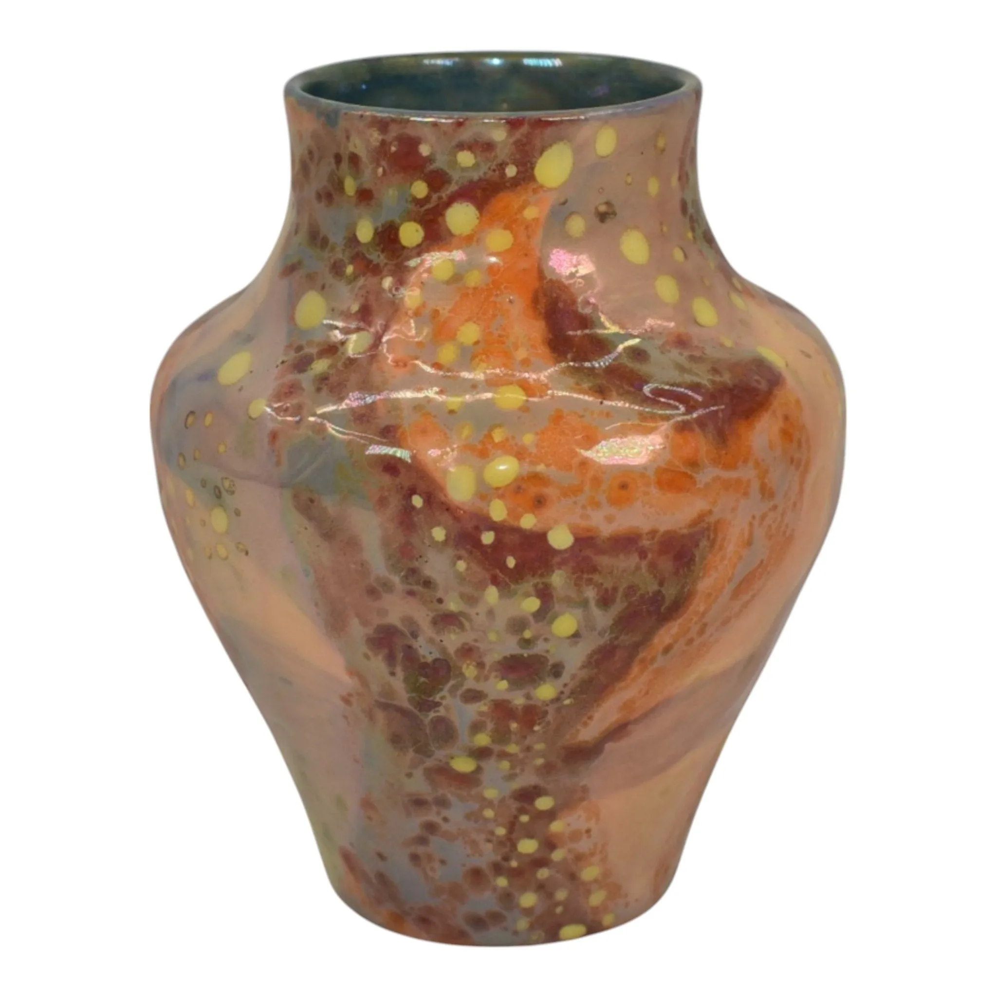 Paul Katrich Studio Pottery Orange And Red Hand Made Luster Vase 1208