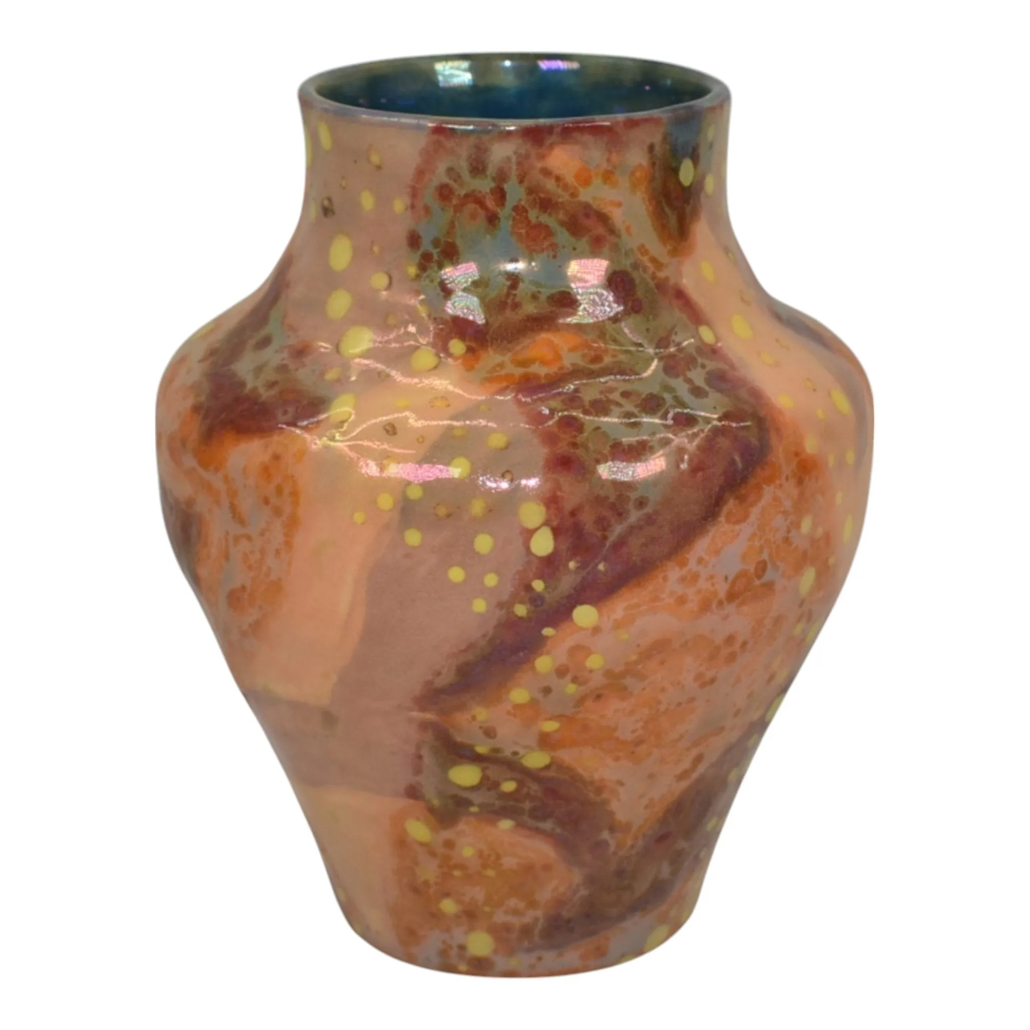 Paul Katrich Studio Pottery Orange And Red Hand Made Luster Vase 1208