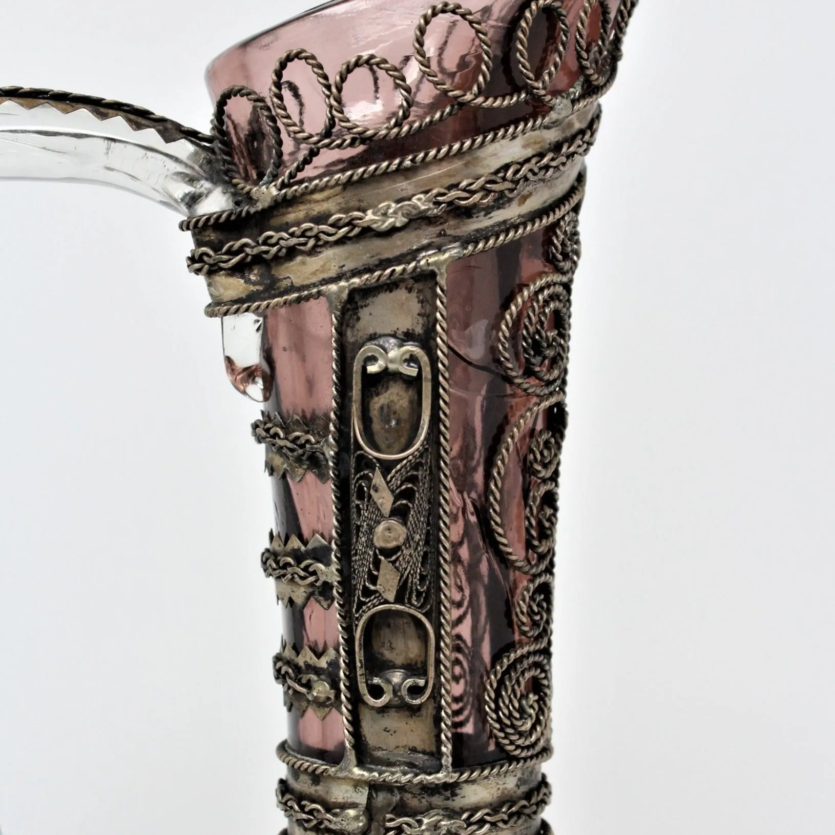 Pitcher, Metal Wrapped Amethyst Glass Caged, Vintage, RARE