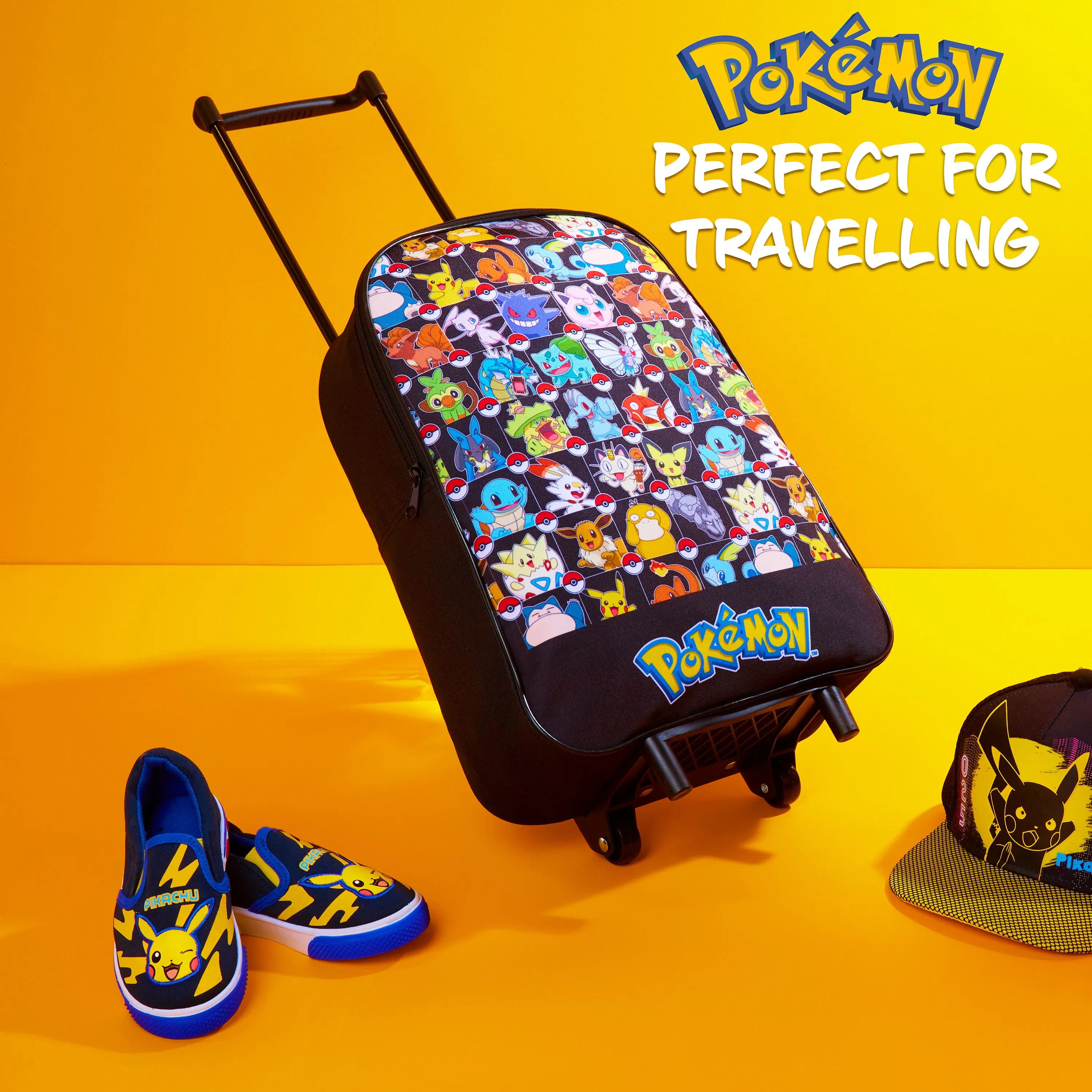 Pokemon Kids Foldable Trolley Suitcase - Black AOP