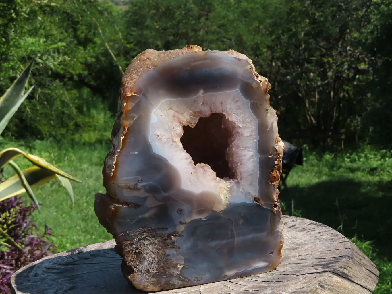 Polished Extra Large Agate With Crystal Geode Centre Amethyst Flavoured Crystals Cut To Stand x 1 From Madagascar