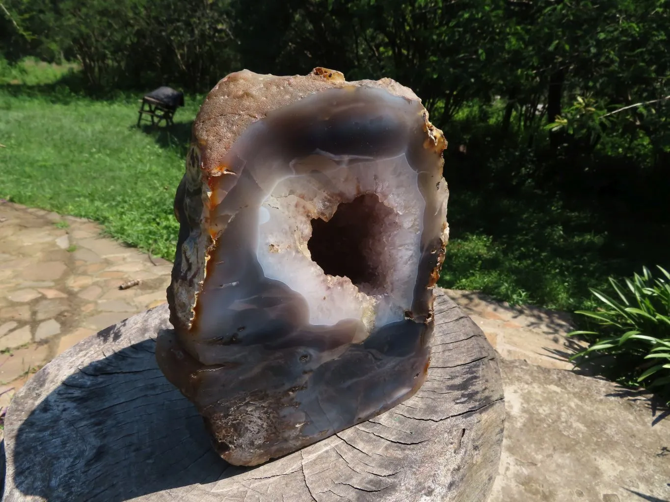 Polished Extra Large Agate With Crystal Geode Centre Amethyst Flavoured Crystals Cut To Stand x 1 From Madagascar