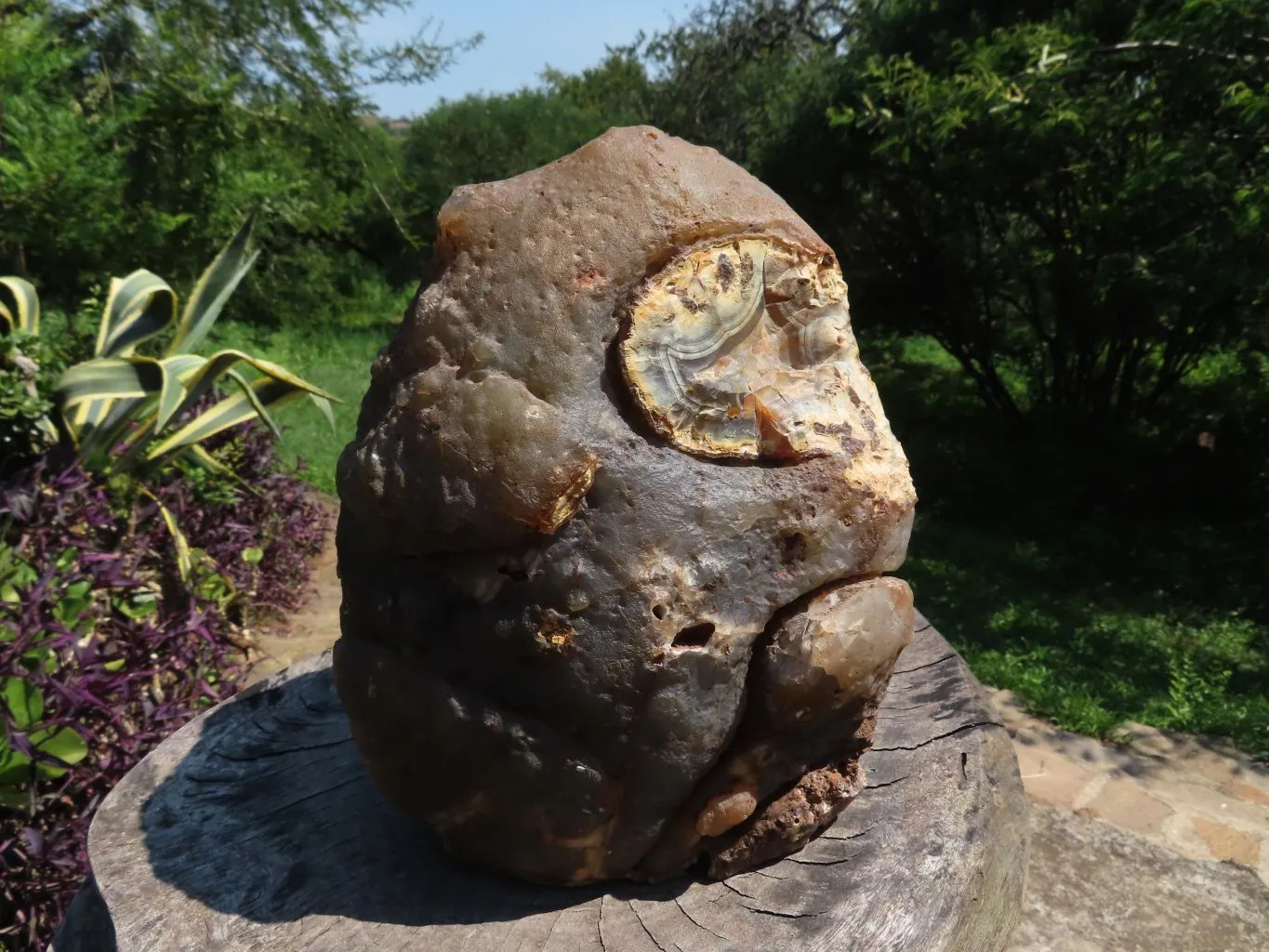 Polished Extra Large Agate With Crystal Geode Centre Amethyst Flavoured Crystals Cut To Stand x 1 From Madagascar